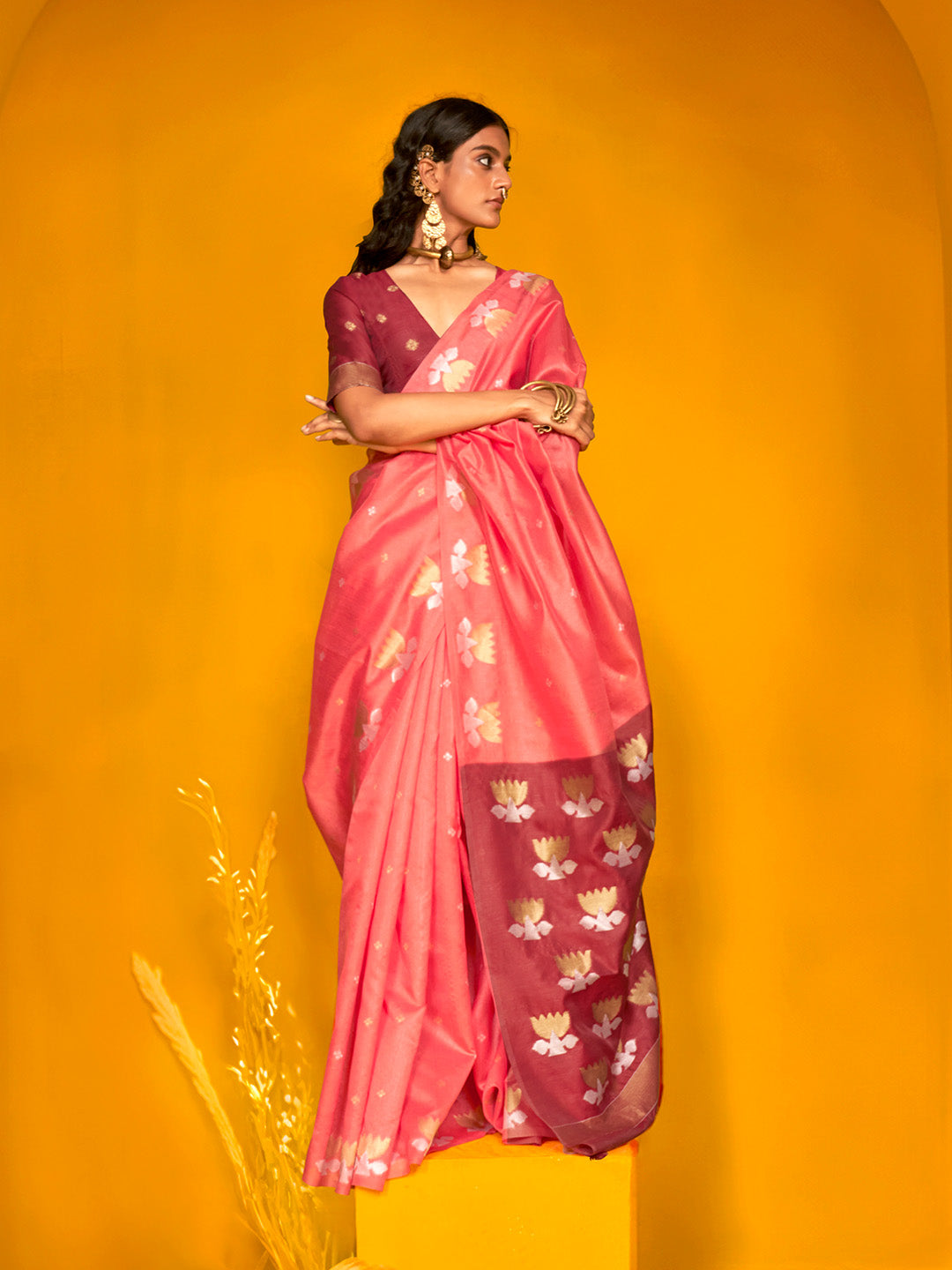 PINK BANARASI SILK SAREE