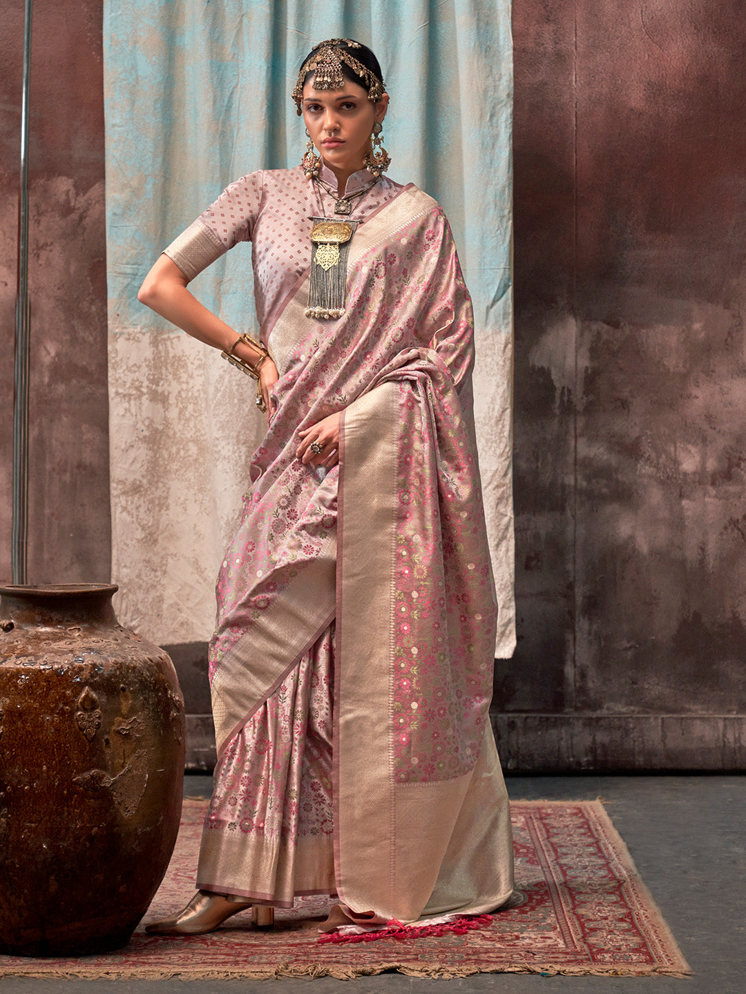 Peach Satin Saree
