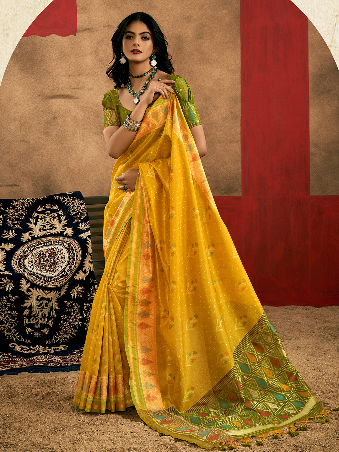 Mango Yellow Patola Silk Saree