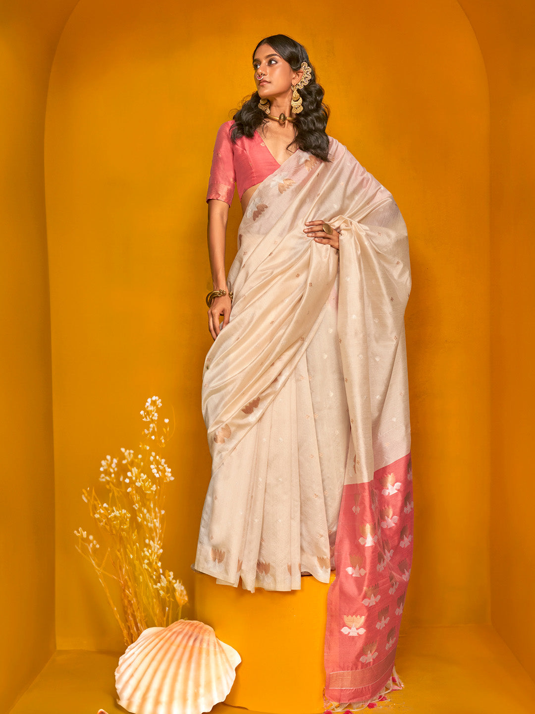 WHITE BANARASI SILK SAREE