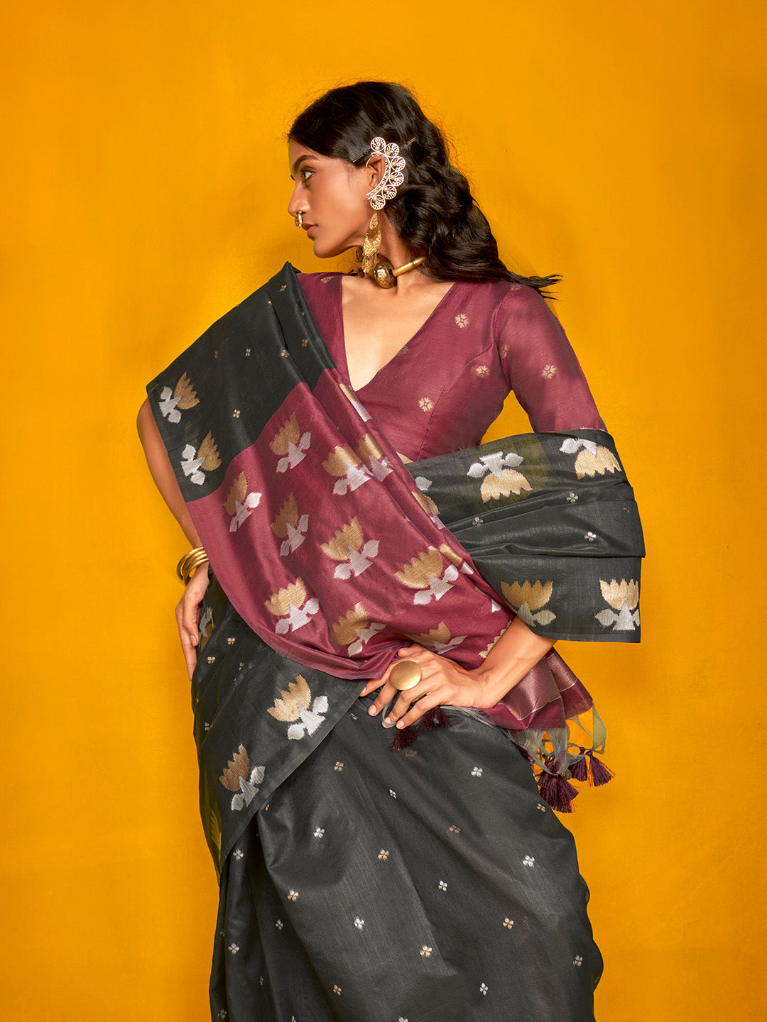 GREY BANARASI SILK SAREE