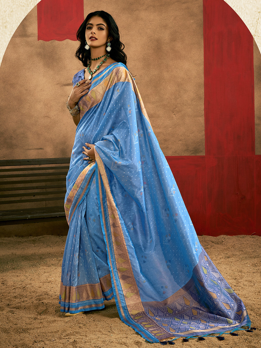 Blue Patola Silk Saree