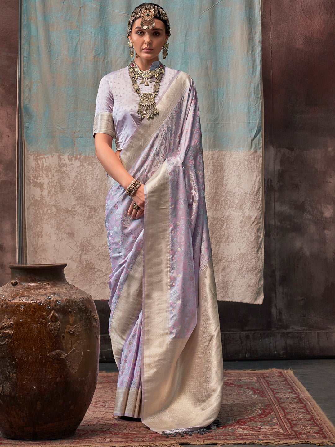 Lavender Satin Saree