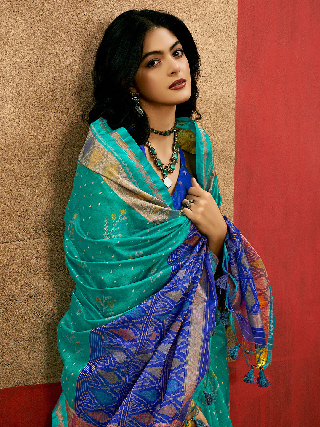 Sky Blue Patola Silk Saree