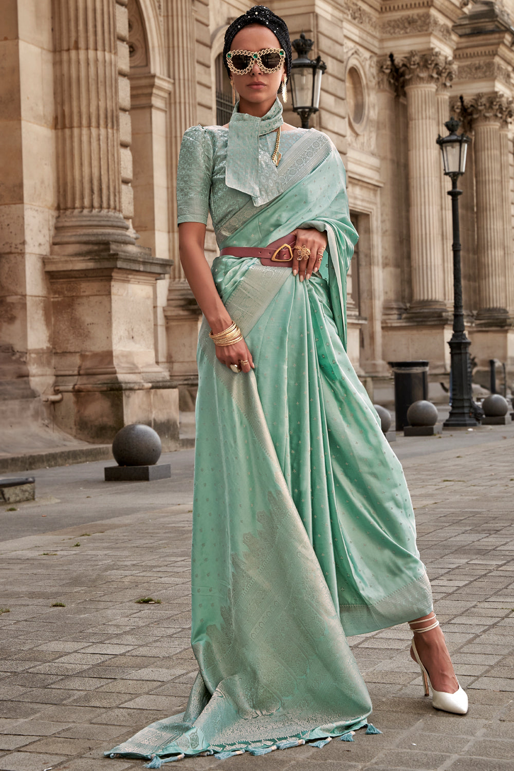 Sky Blue Banarasi Silk Saree