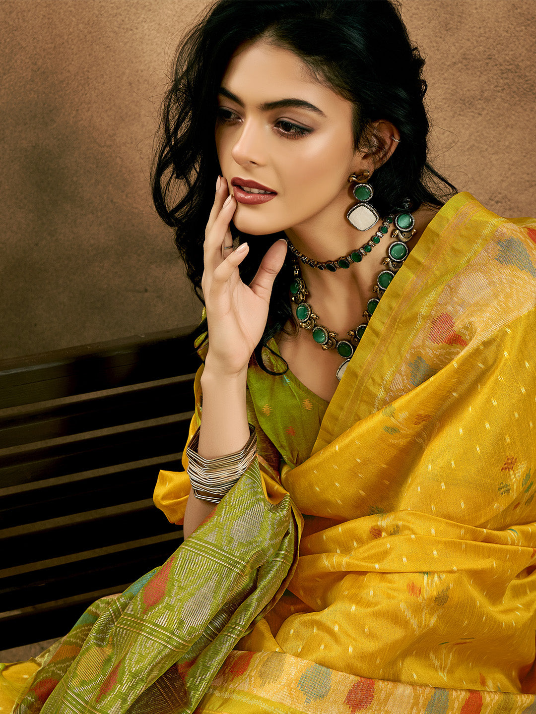 Mango Yellow Patola Silk Saree