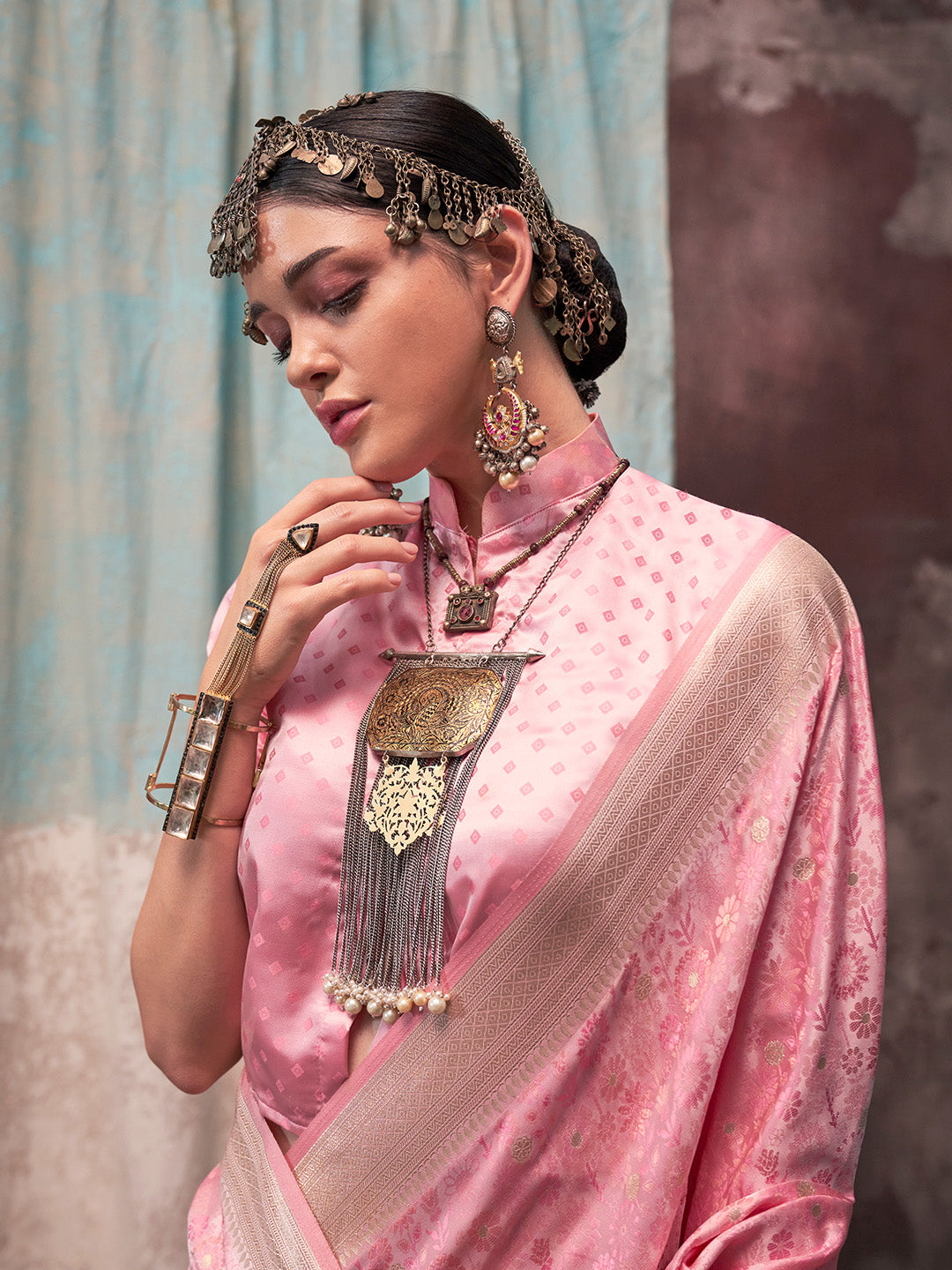 Pink Satin Saree