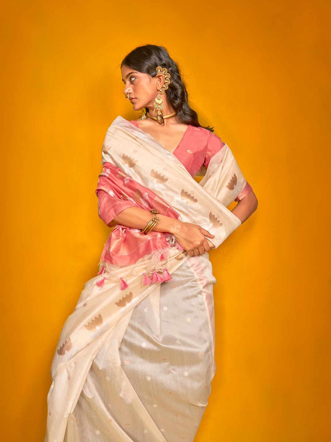 WHITE BANARASI SILK SAREE
