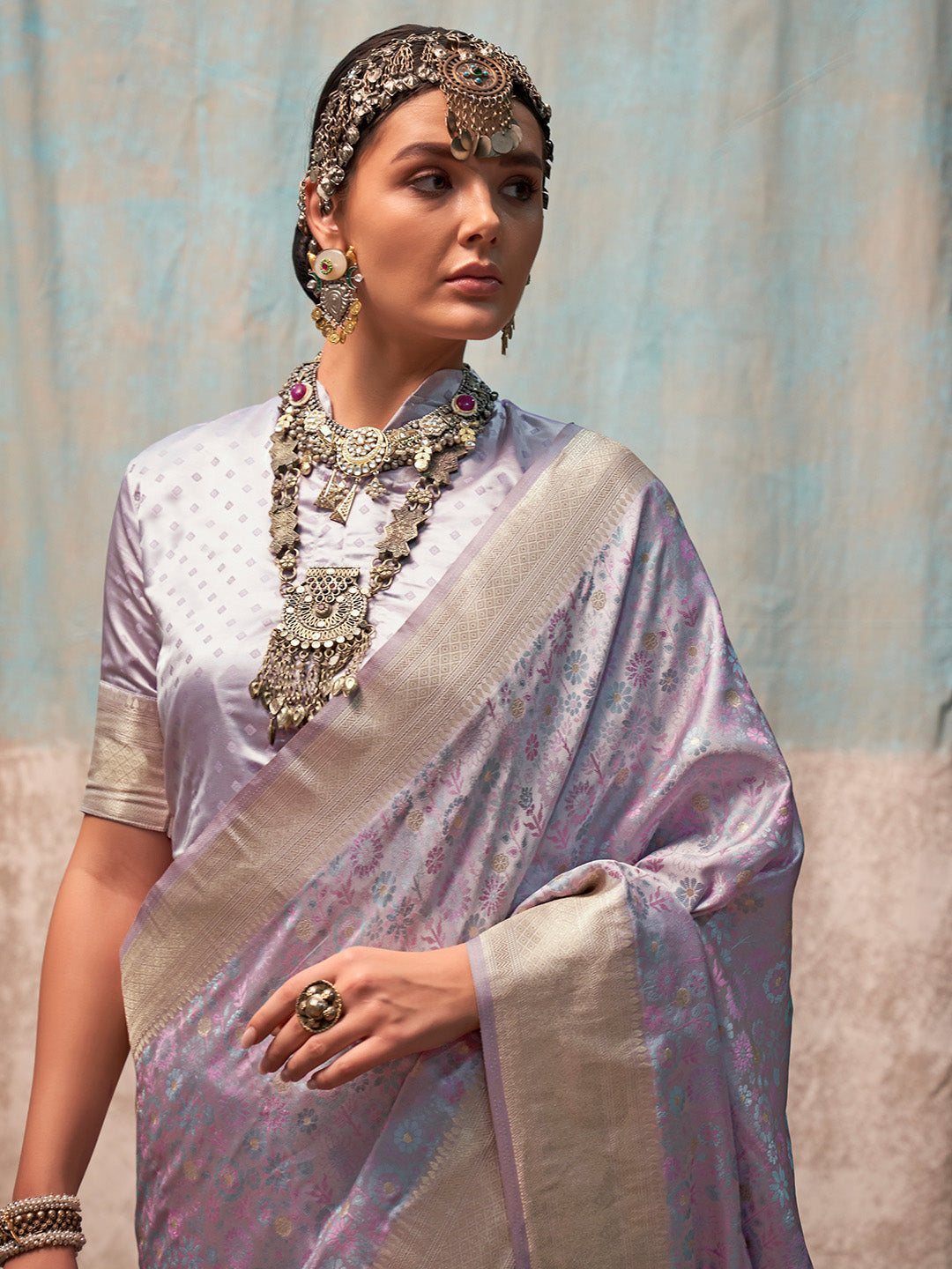 Lavender Satin Saree