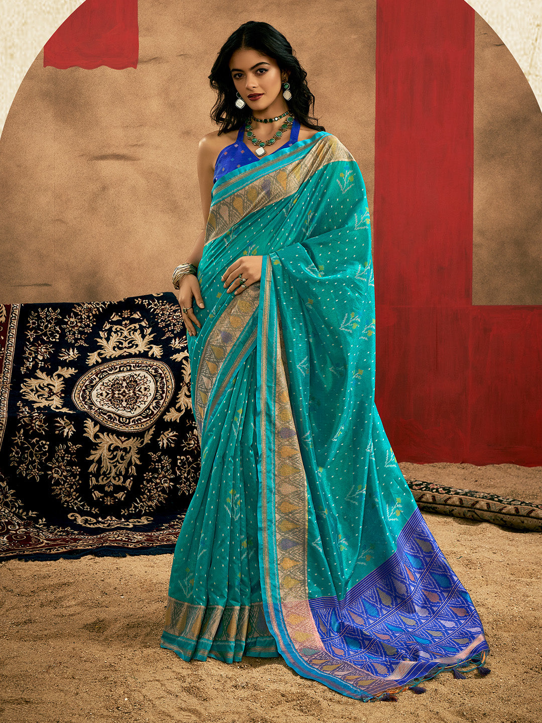 Sky Blue Patola Silk Saree