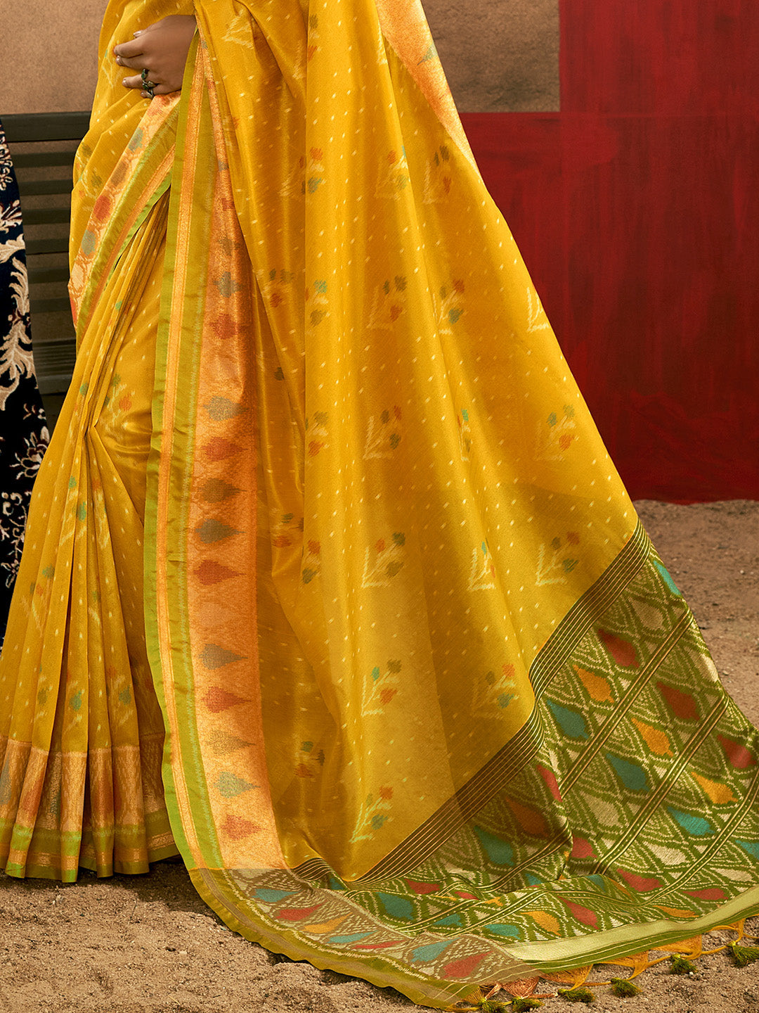 Mango Yellow Patola Silk Saree