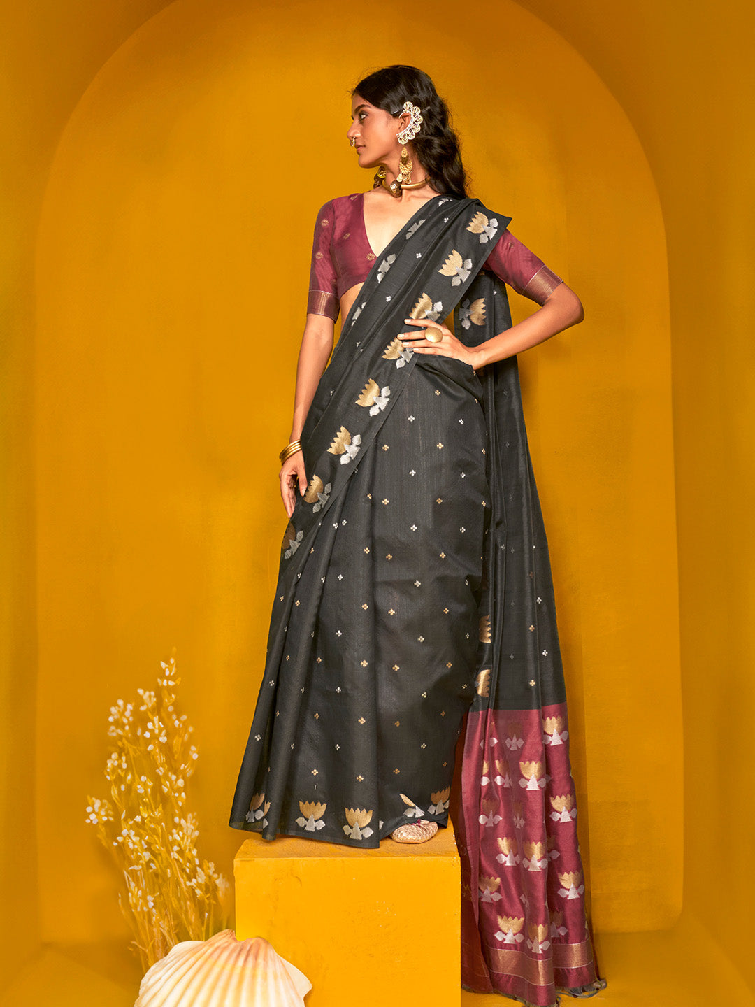 GREY BANARASI SILK SAREE