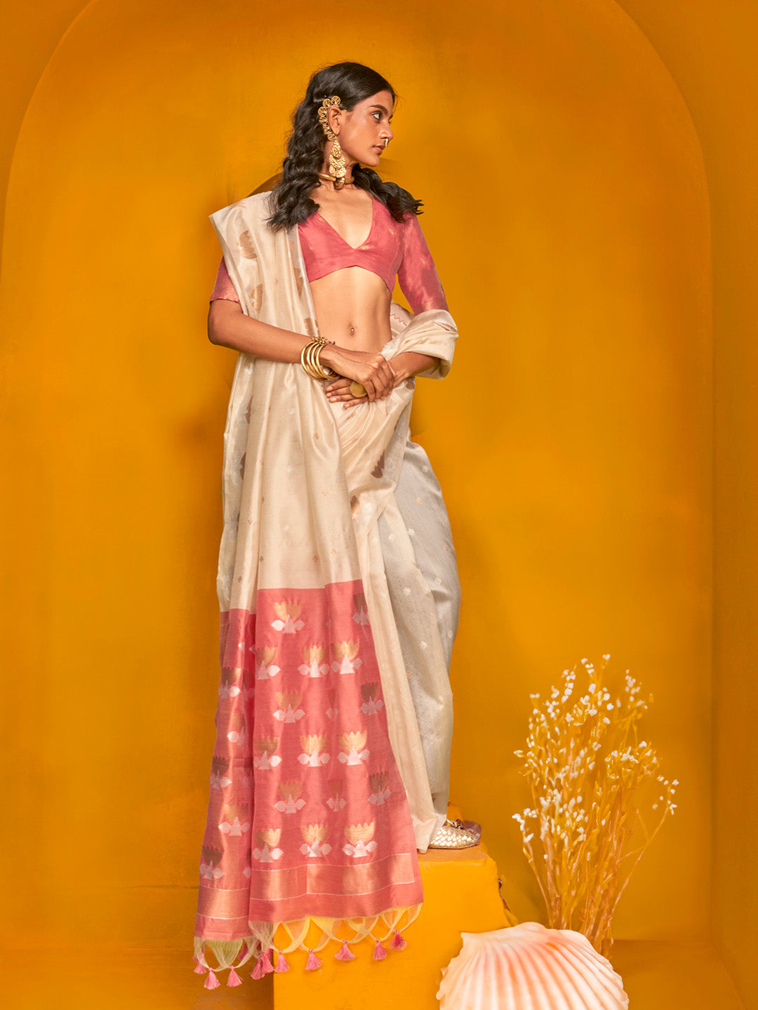 WHITE BANARASI SILK SAREE