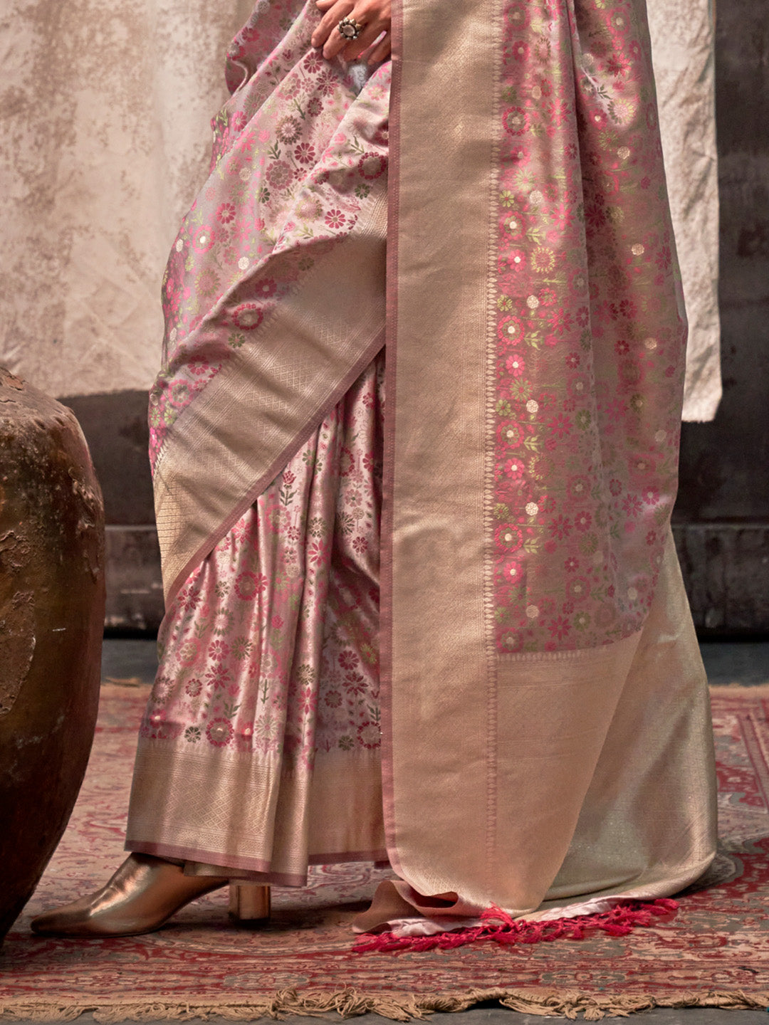 Peach Satin Saree