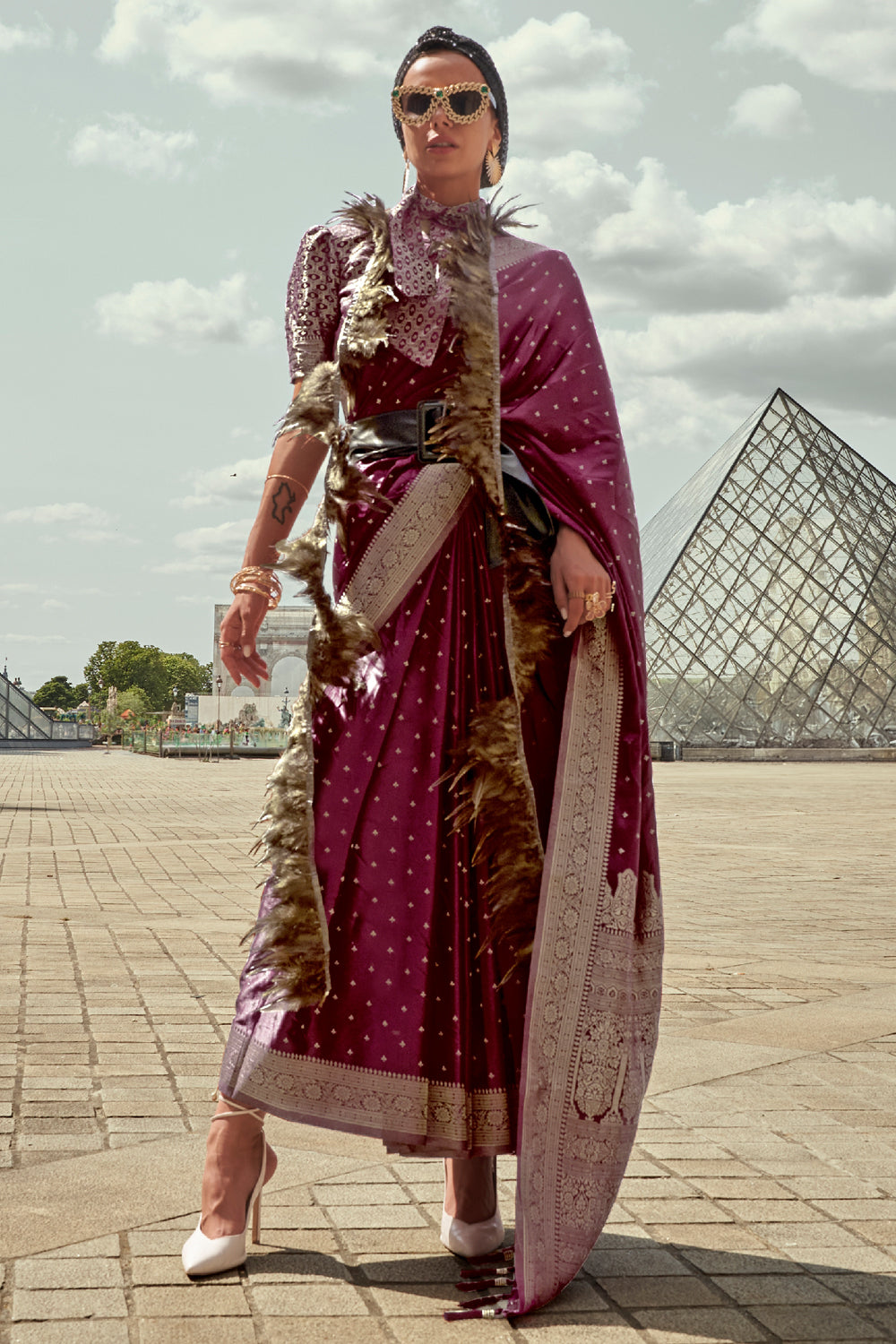 Akshaya In Wine Banarasi Silk Saree