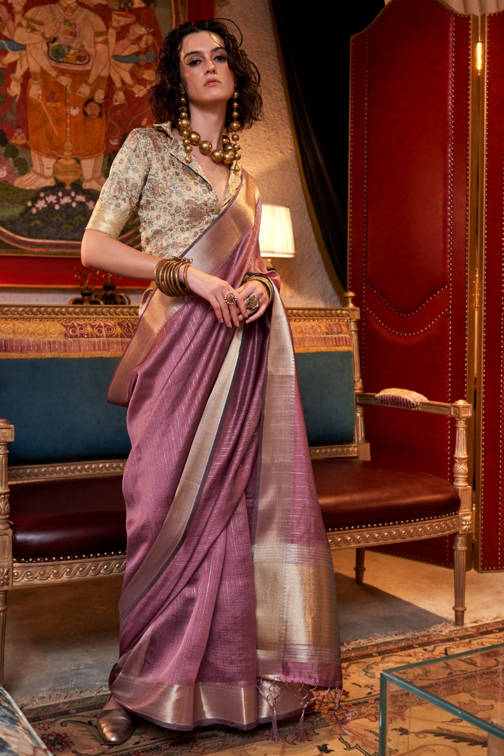 Purple Moss Chiffon Saree