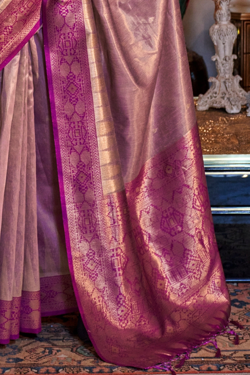 Pink Zari Tissue Saree