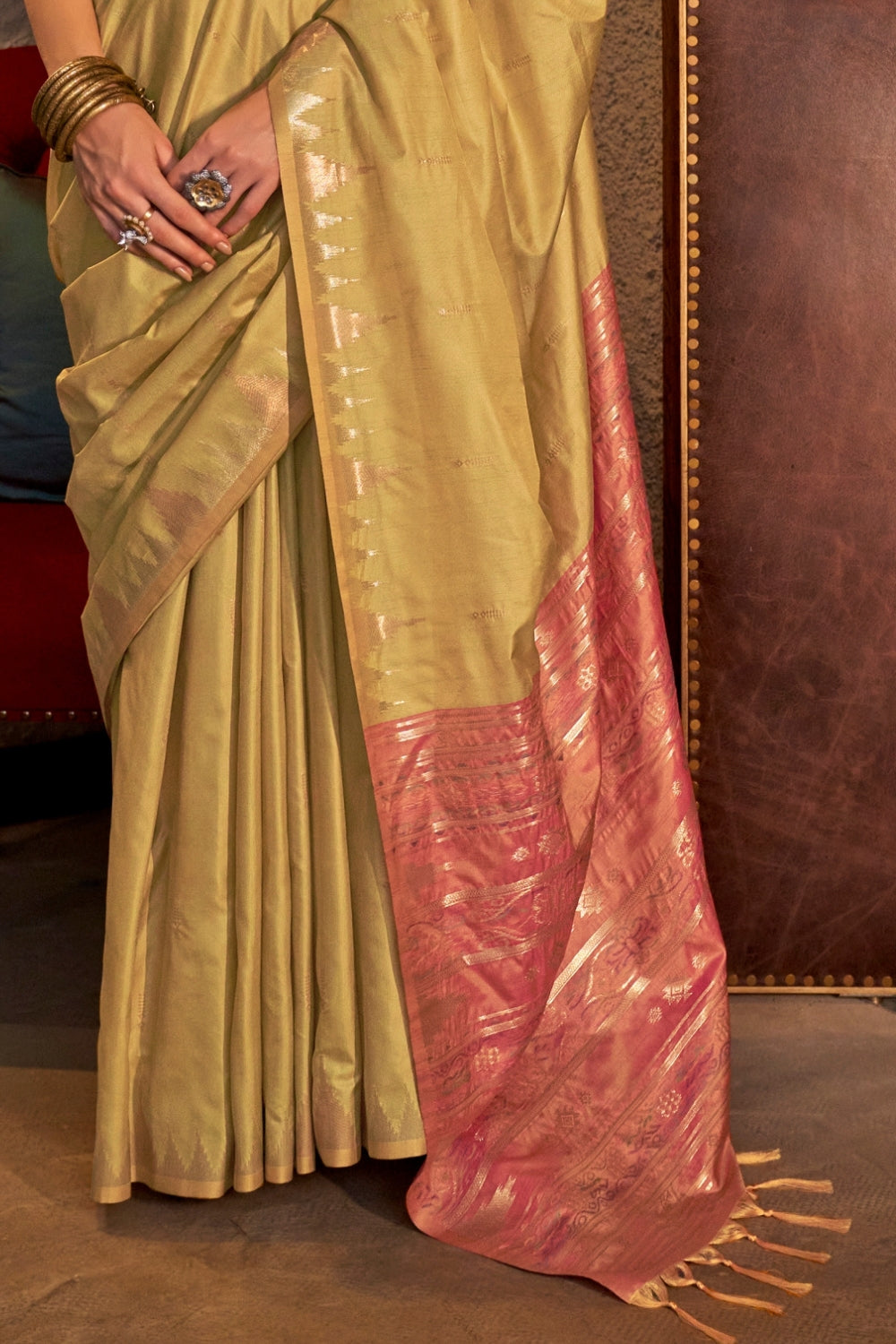 Yellow Tussar Silk Saree