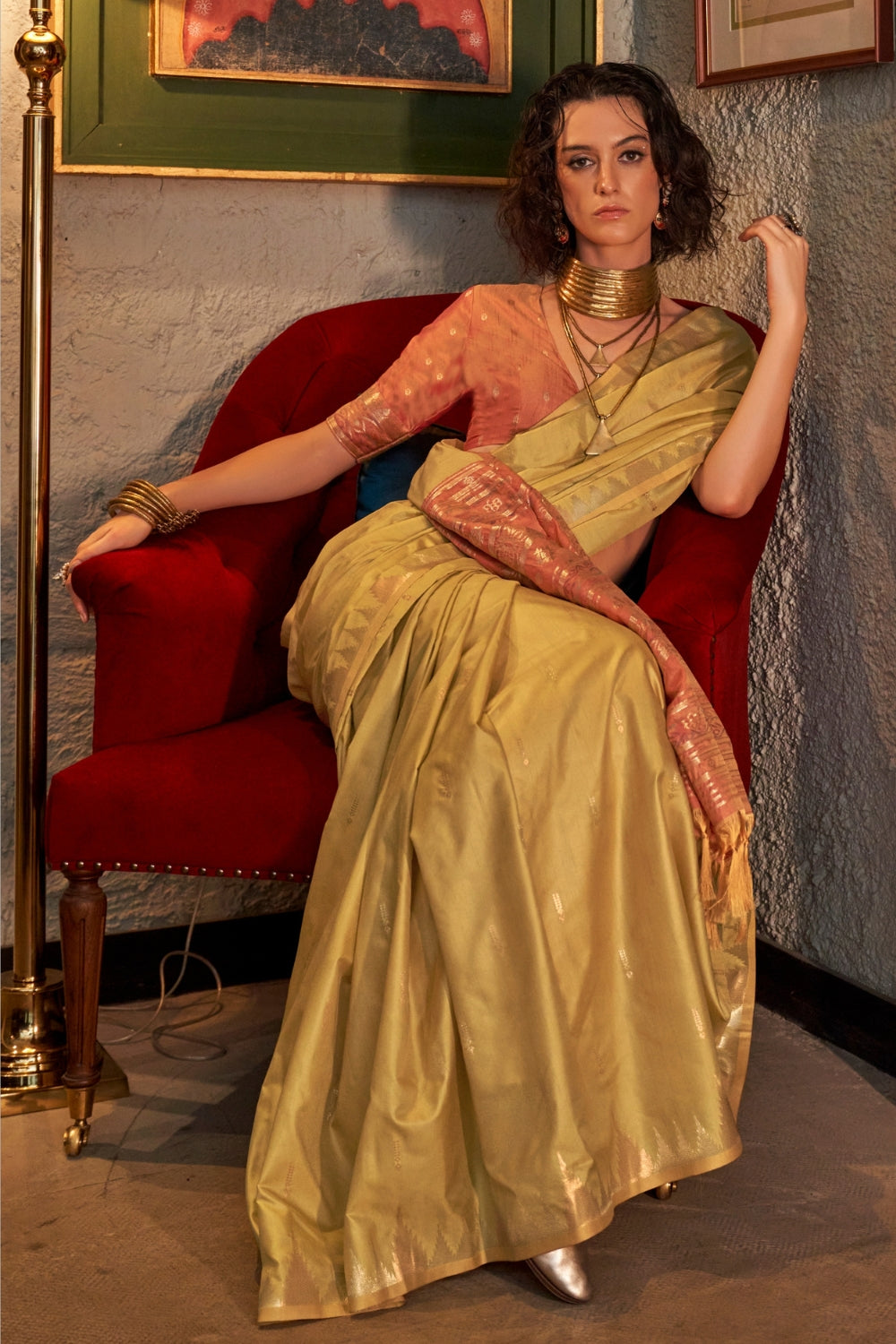 Yellow Tussar Silk Saree