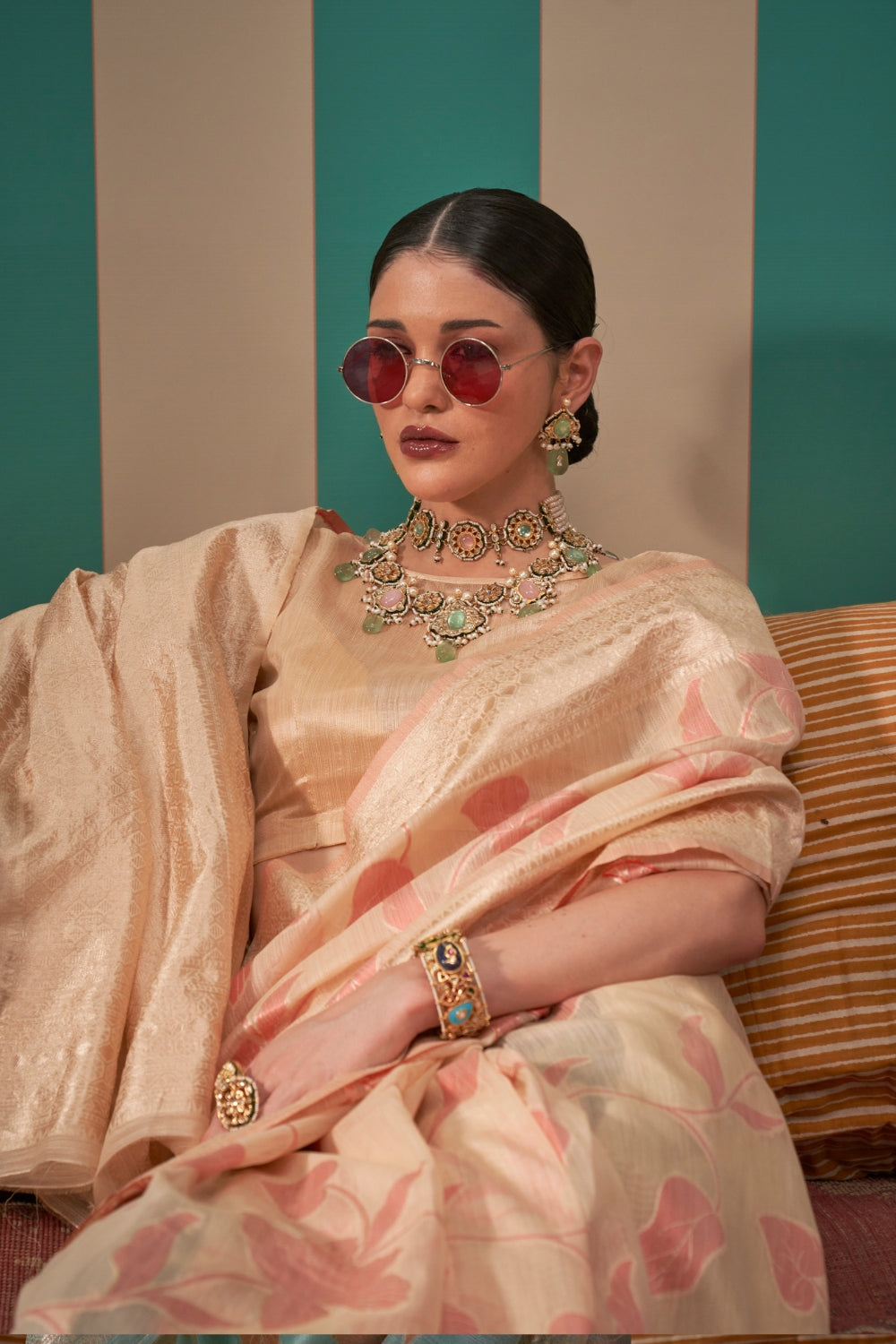 Peach Pink Linen Saree