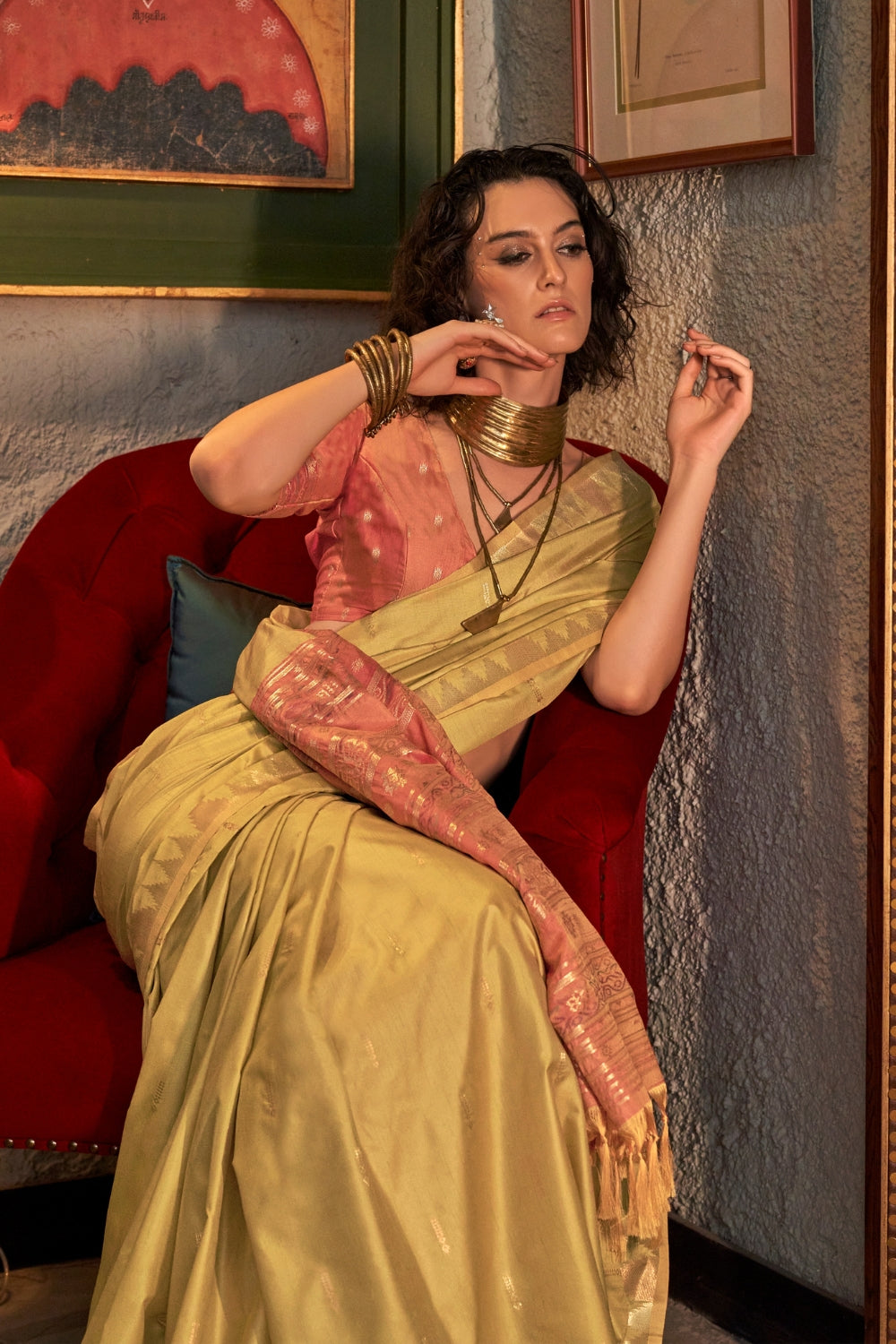 Yellow Tussar Silk Saree