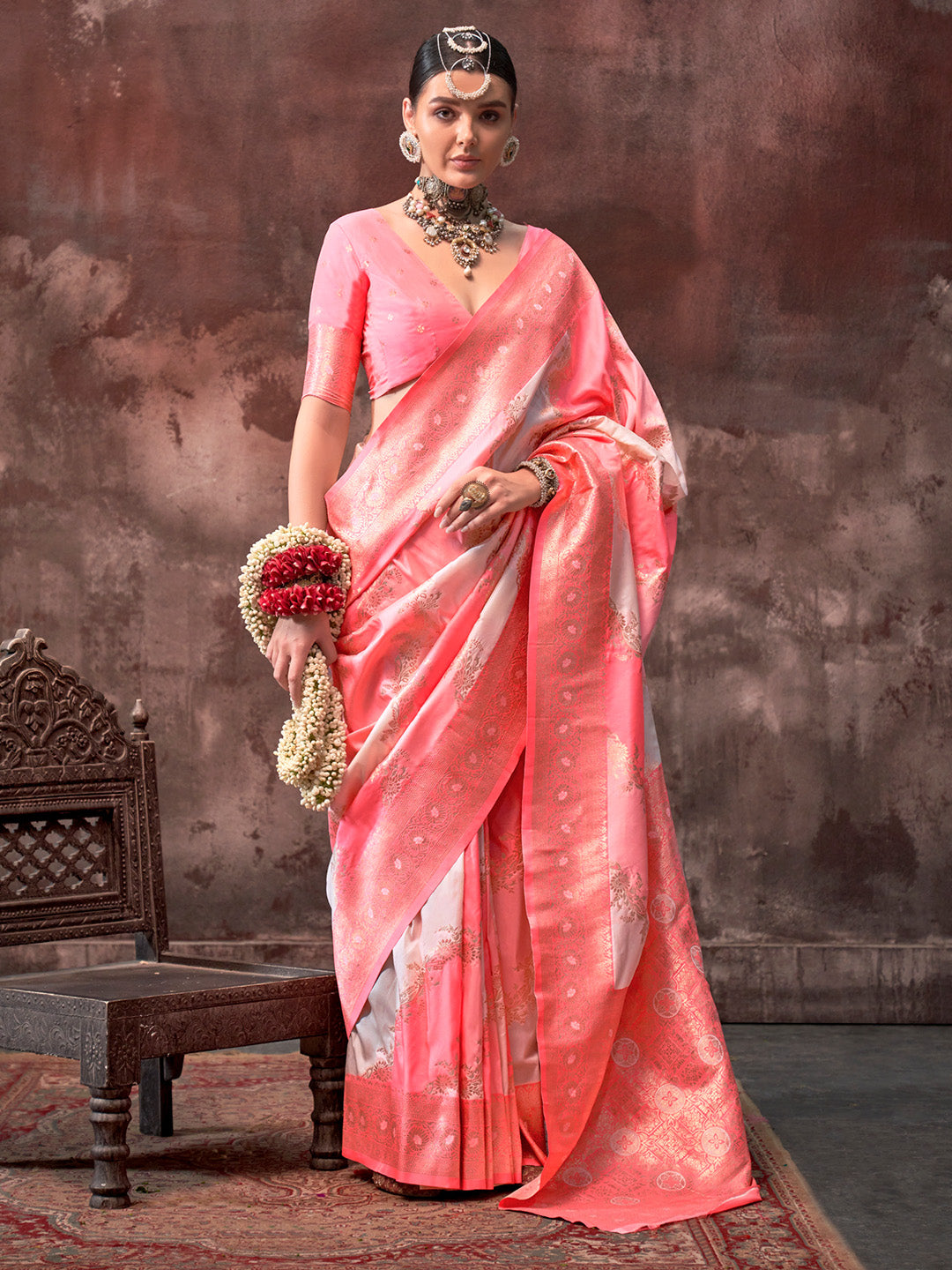 Peach Festive Wear Silk Saree