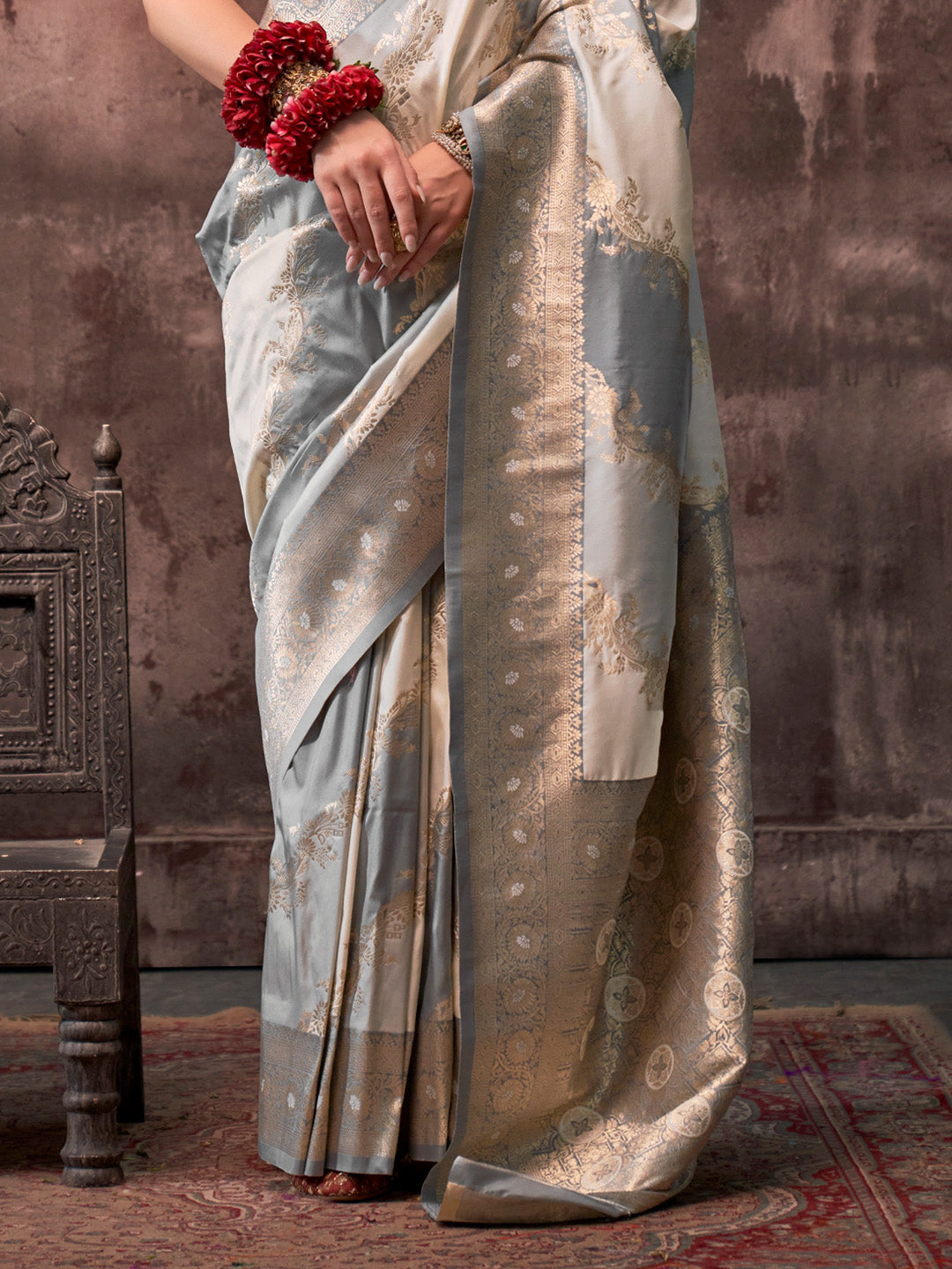 Grey Festive Wear Silk Saree