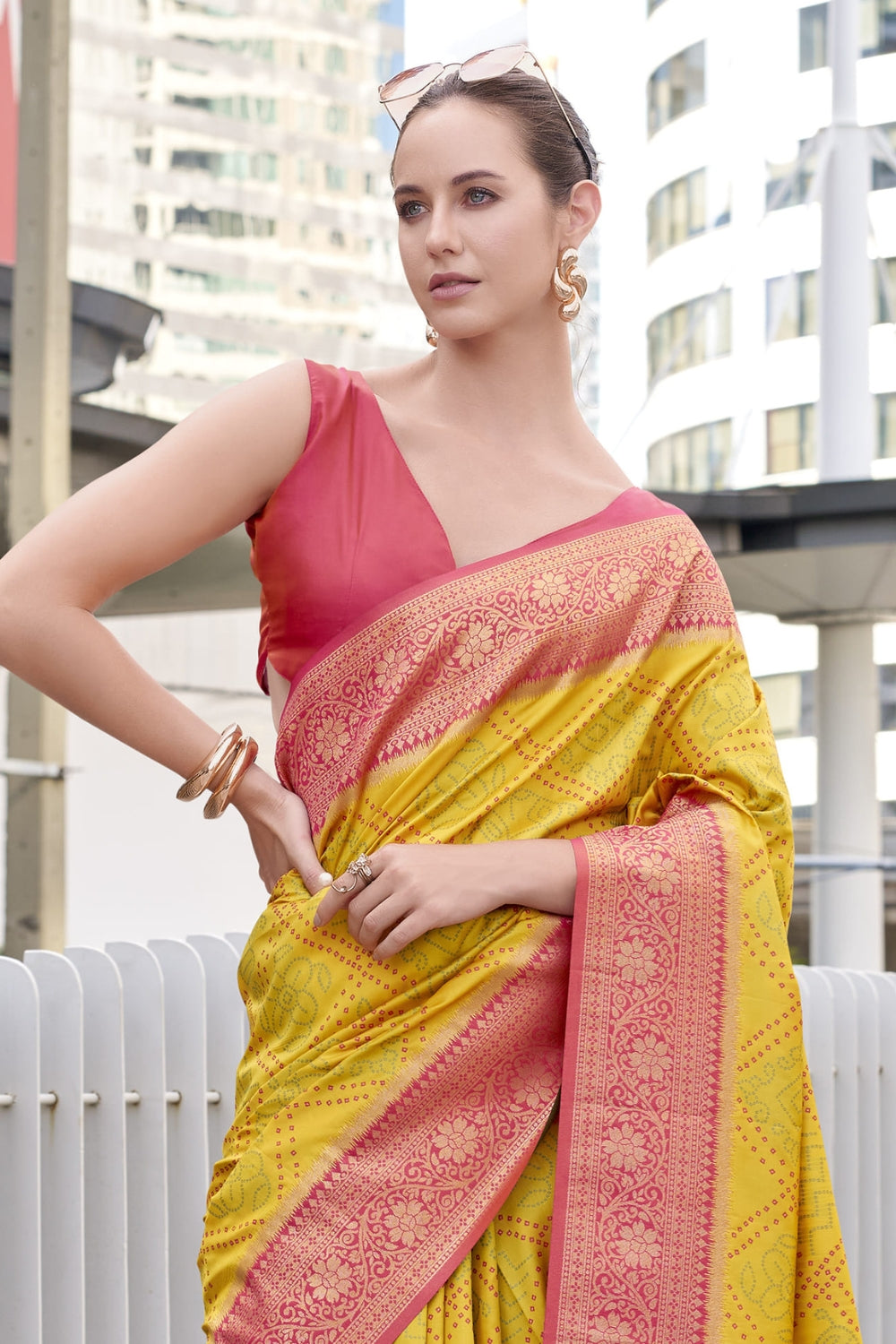 Yellow Badhni Silk Saree