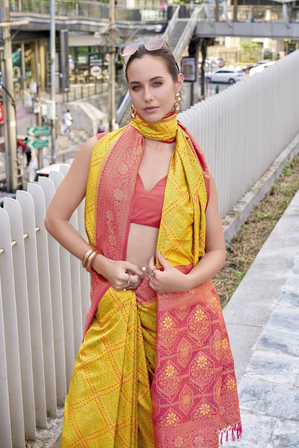 Yellow Badhni Silk Saree