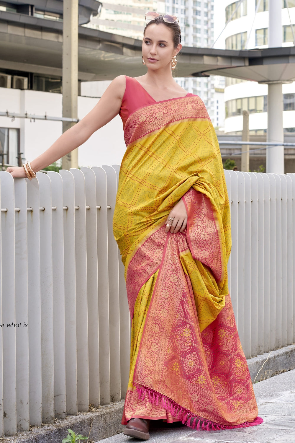 Yellow Badhni Silk Saree