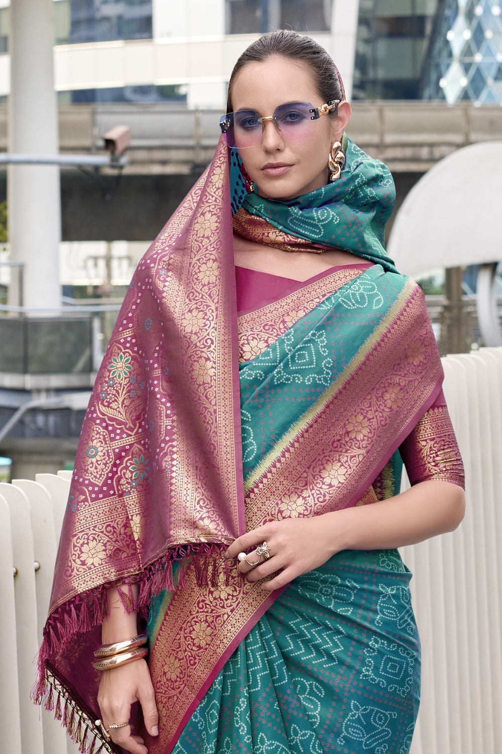 Teal Badhni Silk Saree