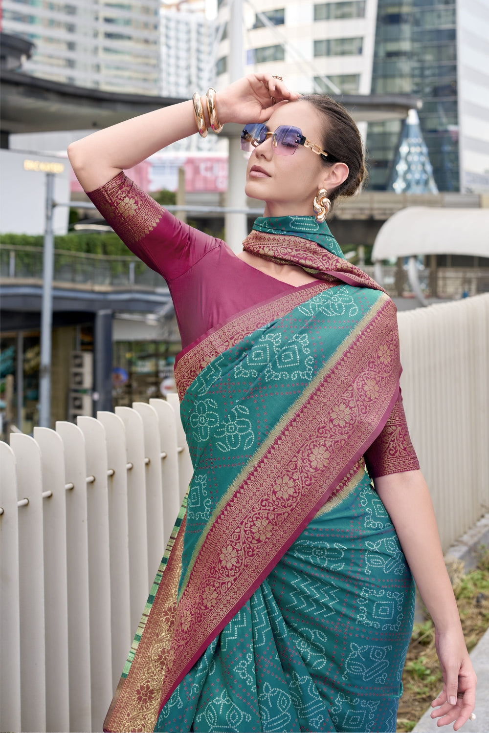 Teal Badhni Silk Saree