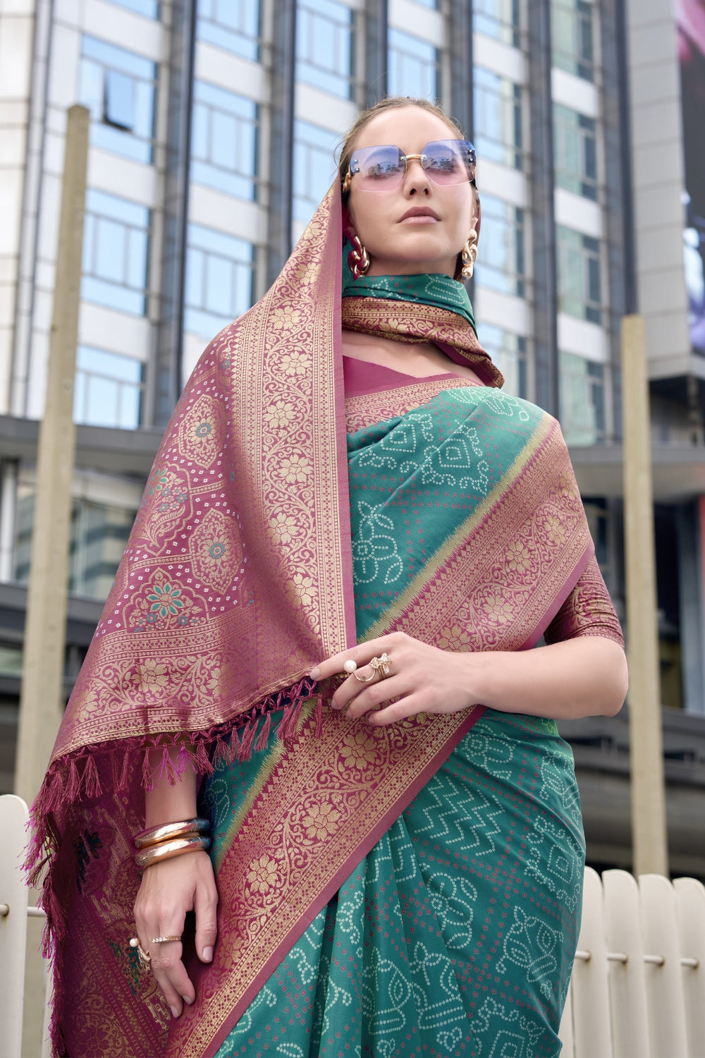 Teal Badhni Silk Saree