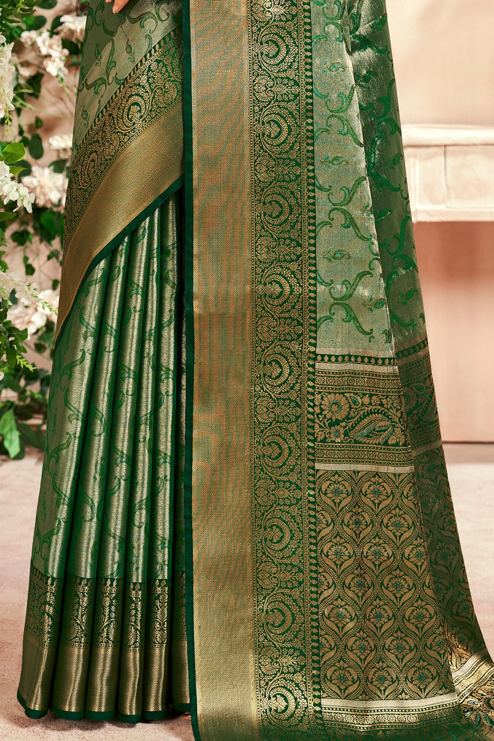 Green PURE DHARMAVARAM WITH ZARI WEAVING Saree
