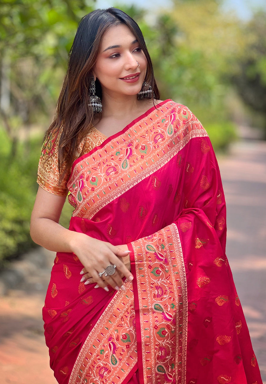 Coral Pink Paithani Saree