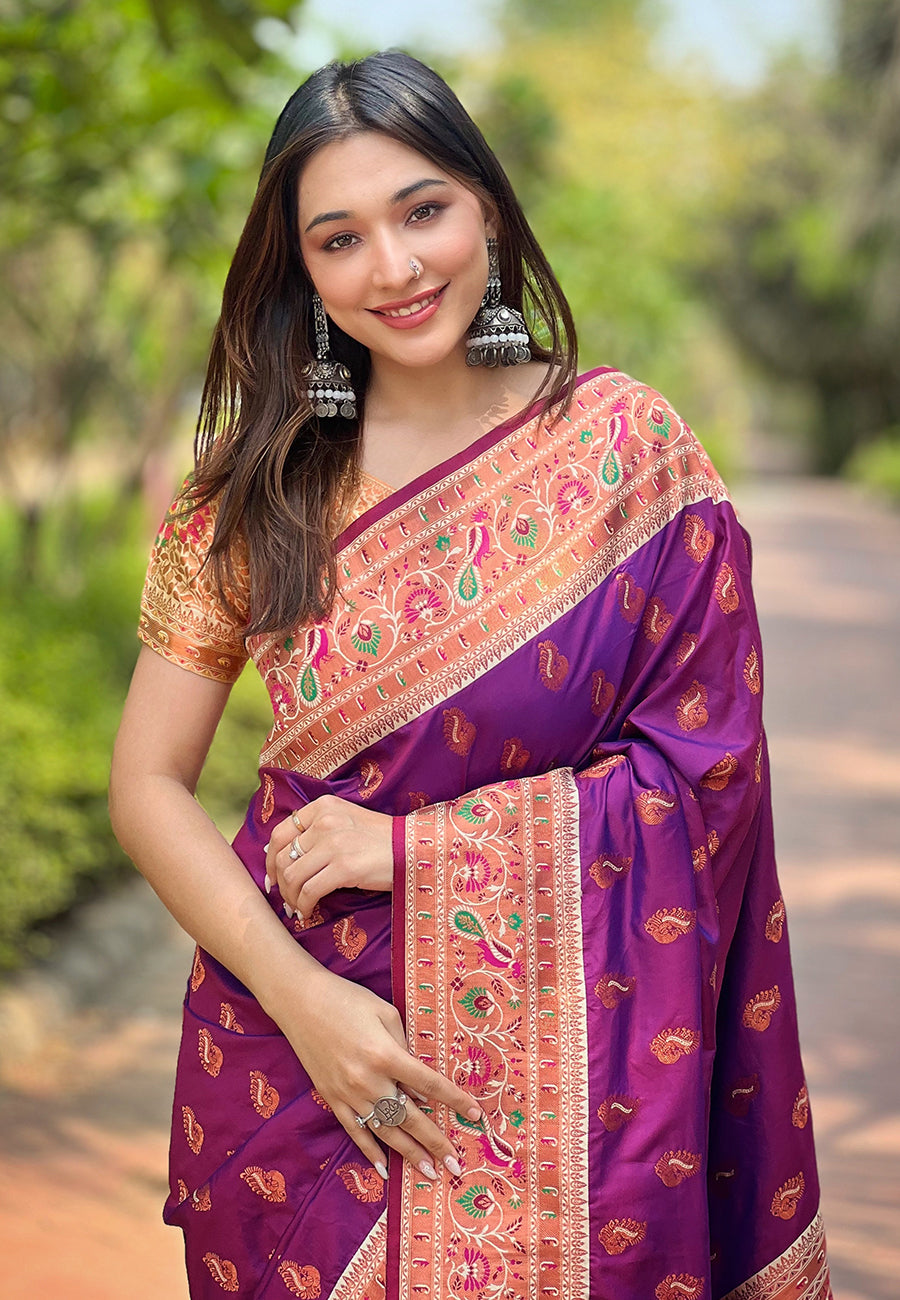 Wine Purple Paithani Saree