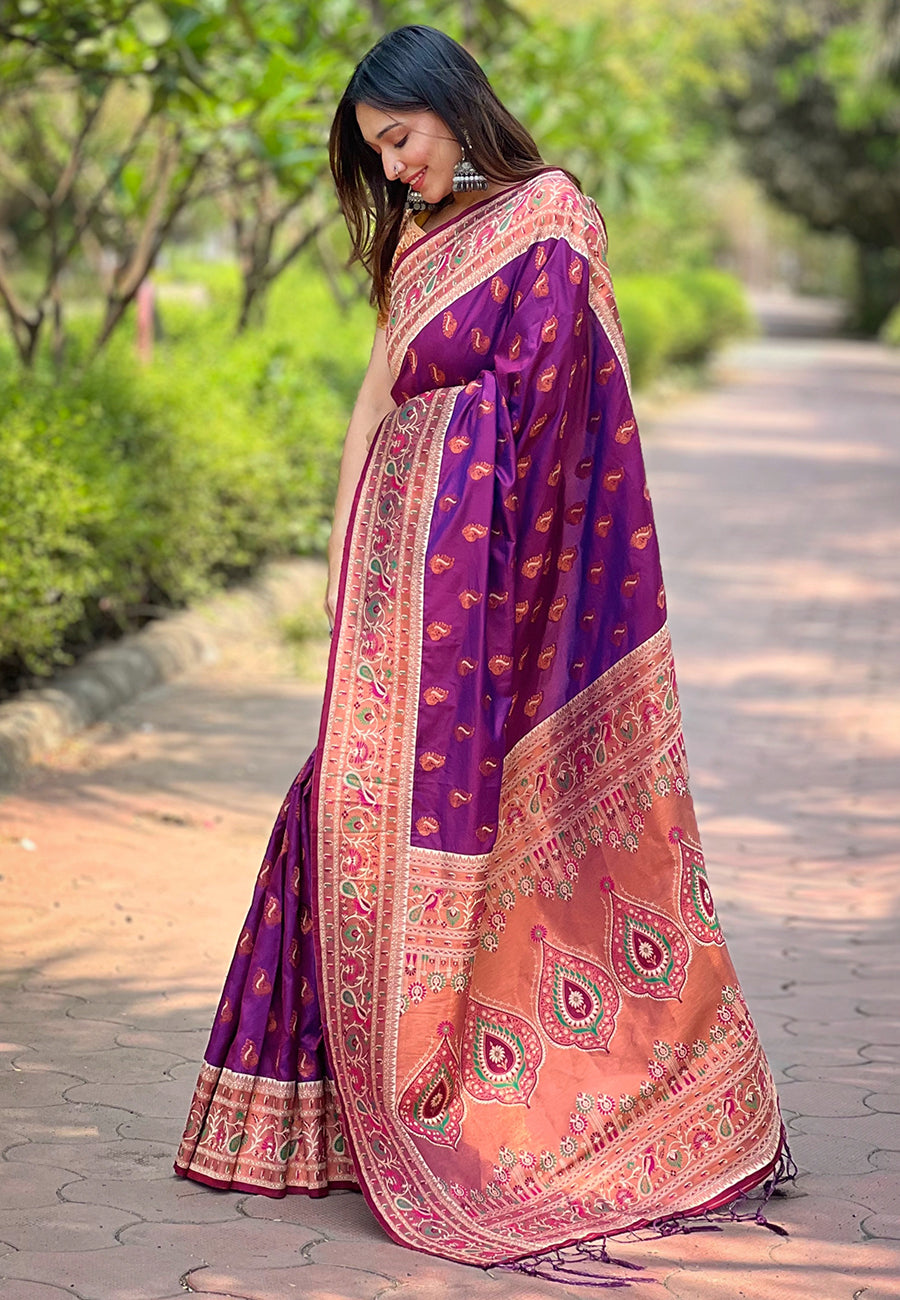 Wine Purple Paithani Saree