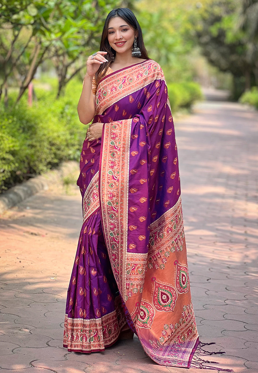 Wine Purple Paithani Saree