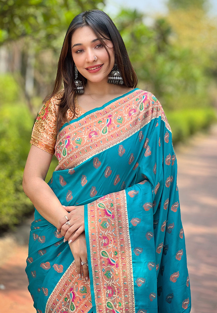Rama Blue Paithani Saree