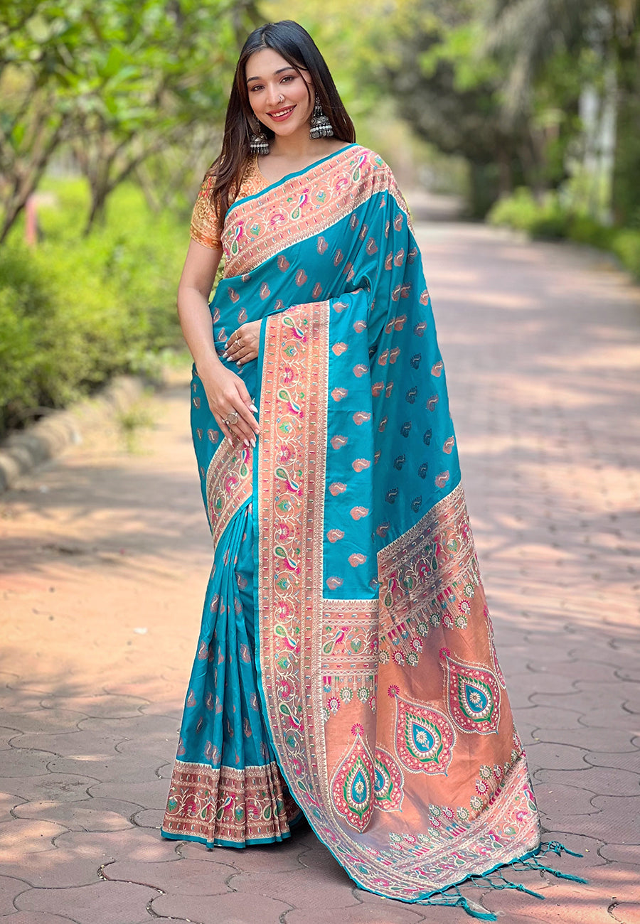 Rama Blue Paithani Saree