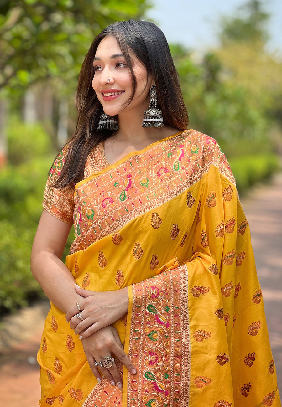 Lemon Yellow Paithani Saree