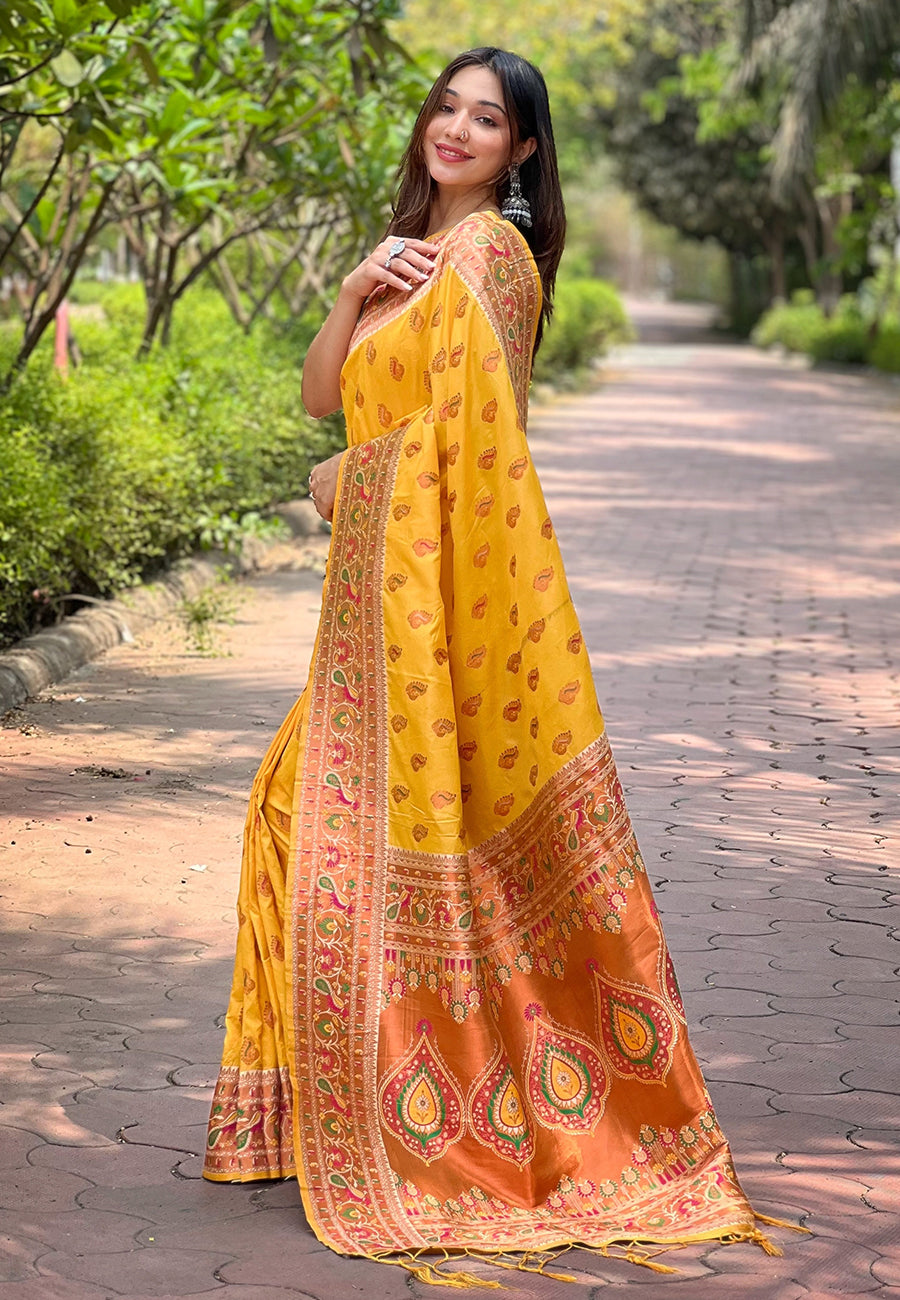 Lemon Yellow Paithani Saree