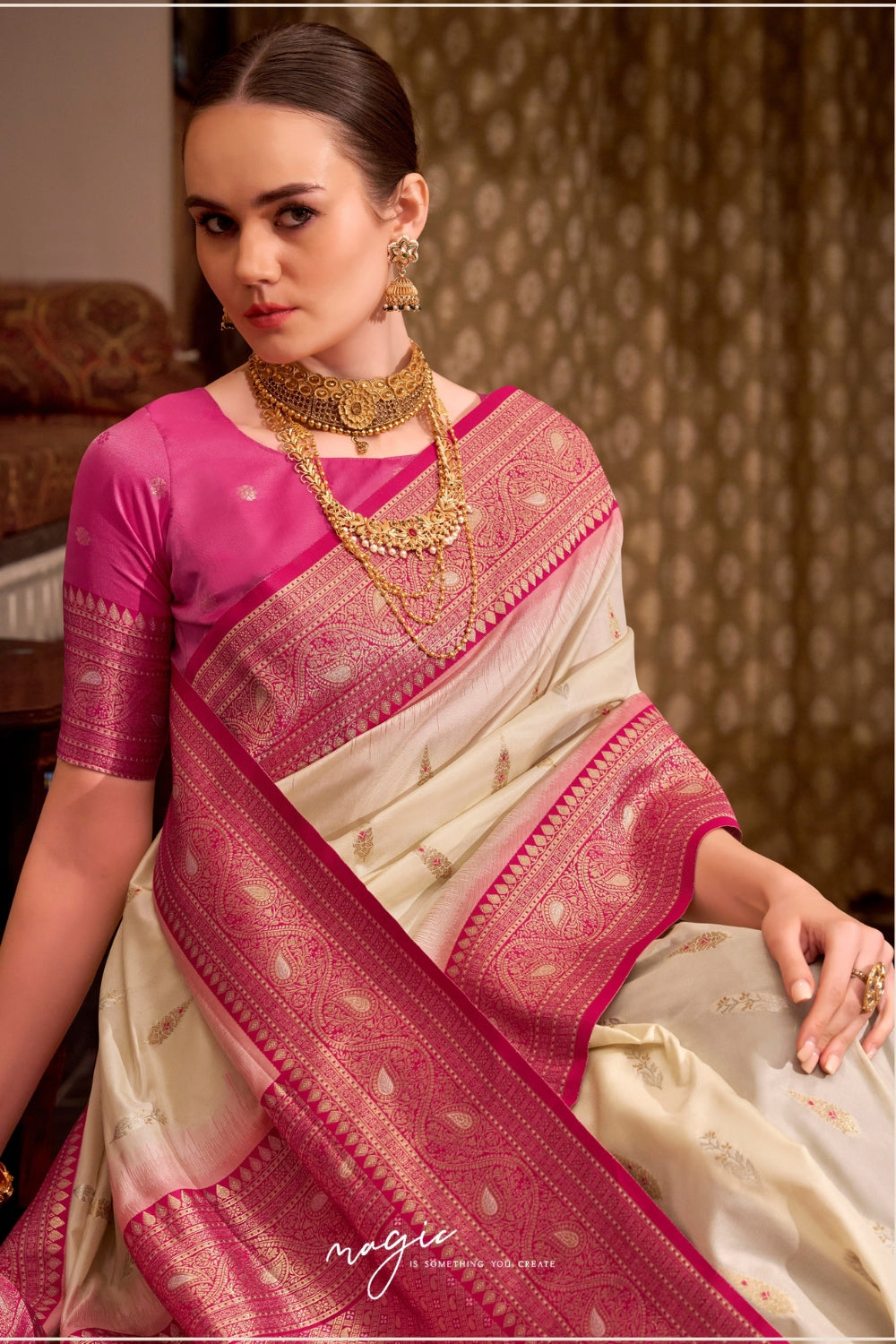 Cream Soft Silk Saree