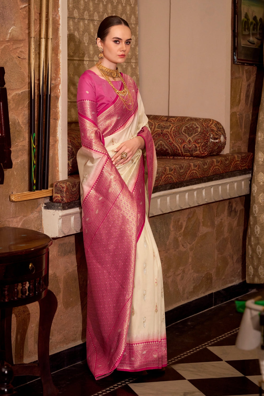 Cream Soft Silk Saree