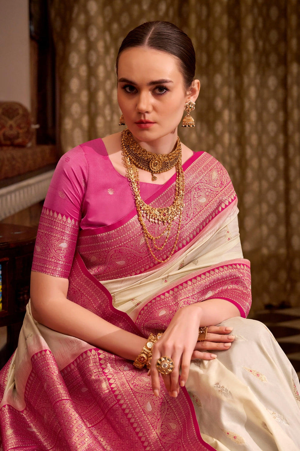 Cream Soft Silk Saree