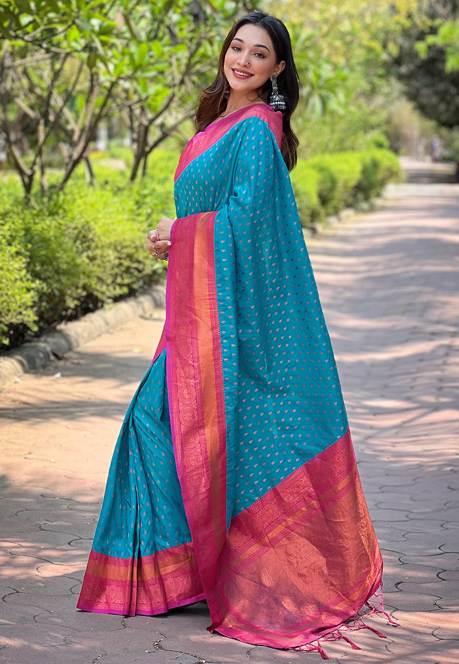 BLUE BANARASI SILK BLEND SAREE