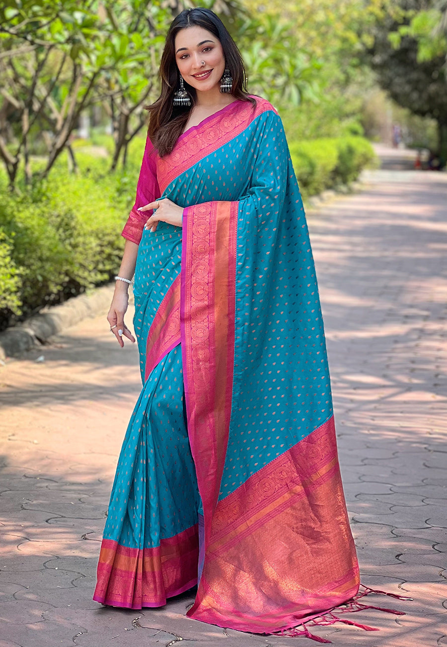 BLUE BANARASI SILK BLEND SAREE