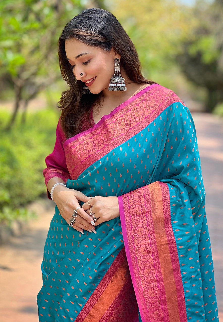 BLUE BANARASI SILK BLEND SAREE