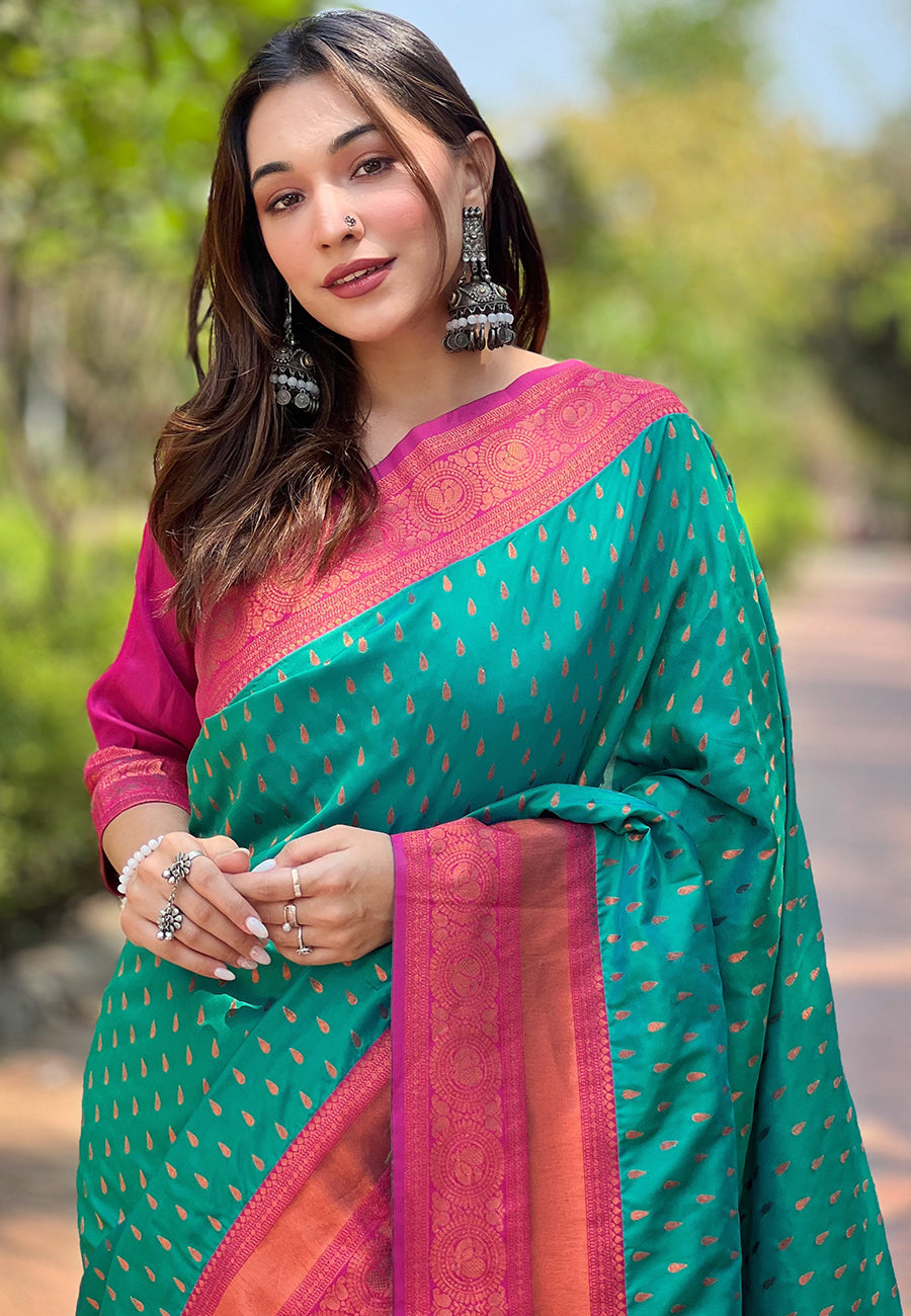 GREEN BANARASI SILK BLEND SAREE