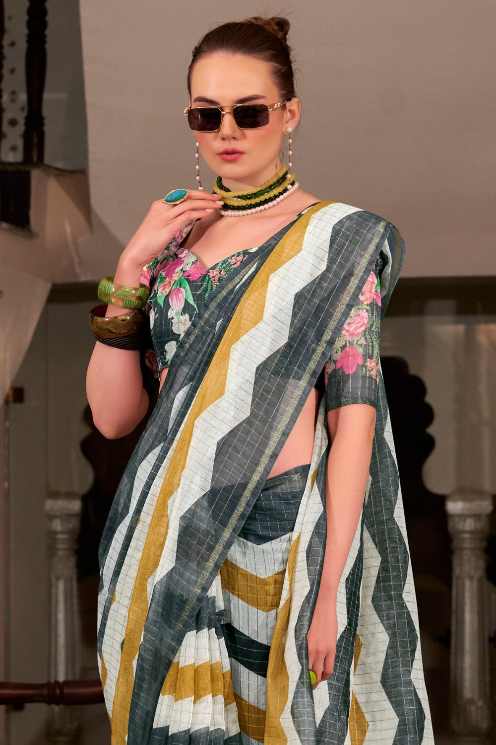 Multi Linen Cotton Silk Saree